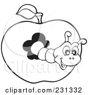 Poster, Art Print Of Coloring Page Outline Of A Worm In An Apple