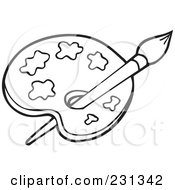 Royalty Free RF Clipart Illustration Of A Coloring Page Outline Of A Paint Palette