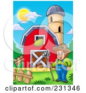 Poster, Art Print Of Male Farmer By A Barn And Silo Granary