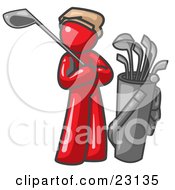 Poster, Art Print Of Red Man Standing By His Golf Clubs