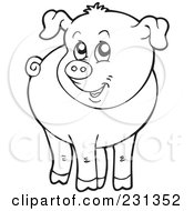 Royalty Free RF Clipart Illustration Of A Coloring Page Outline Of A Barnyard Pig