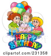 Royalty-Free Rf Clipart Illustration Of Friends By A Birthday Boy Blowing Out His Candles
