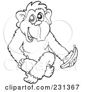 Royalty Free RF Clipart Illustration Of A Coloring Page Outline Of A Monkey With A Banana by visekart