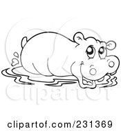 Poster, Art Print Of Coloring Page Outline Of A Hippo