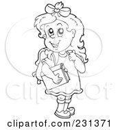 Royalty Free RF Clipart Illustration Of A Coloring Page Outline Of A School Girl
