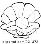 Poster, Art Print Of Coloring Page Outline Of A Pearl In An Oyster