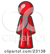 Clipart Illustration Of A Red Business Man Wearing A Tie Standing With His Arms At His Side by Leo Blanchette