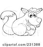Royalty Free RF Clipart Illustration Of A Coloring Page Outline Of A Squirrel With An Acorn
