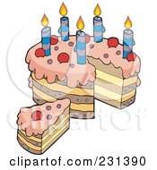 Poster, Art Print Of Layered Birthday Cake With A Slice