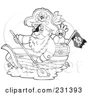 Royalty Free RF Clipart Illustration Of A Coloring Page Outline Of A Pirate In A Boat