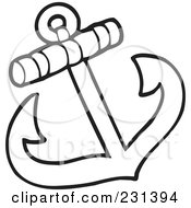 Royalty Free RF Clipart Illustration Of A Coloring Page Outline Of An Anchor by visekart