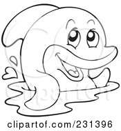 Royalty Free RF Clipart Illustration Of A Coloring Page Outline Of A Happy Dolphin
