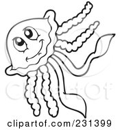 Poster, Art Print Of Coloring Page Outline Of A Happy Squid