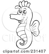 Royalty Free RF Clip Art Illustration Of A Coloring Page Outline Of A Happy Seahorse by visekart