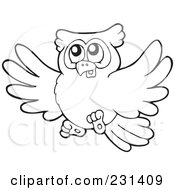 Poster, Art Print Of Coloring Page Outline Of A Flying Owl