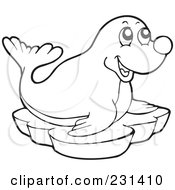 Royalty Free RF Clipart Illustration Of A Coloring Page Outline Of A Happy Sea Lion
