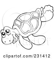 Poster, Art Print Of Coloring Page Outline Of A Happy Sea Turtle