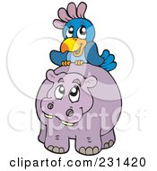 Royalty Free RF Clipart Illustration Of A Parrot On A Hippo