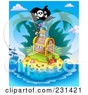 Poster, Art Print Of Pirate Parrot On An Island With Treasure