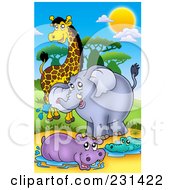 Poster, Art Print Of Cute Elephant Giraffe Hippo And Crocodile
