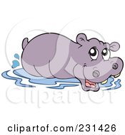 Royalty Free RF Clipart Illustration Of A Wading Hippo