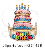 Poster, Art Print Of Happy Birthday Banner Around A Cake With Candles - 2
