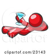 Clipart Illustration Of A Red Man Kicking Back And Relaxing With A Martini Beverage