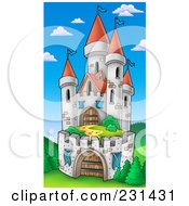 Royalty Free RF Clipart Illustration Of A Fortified Medieval Castle
