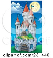 Poster, Art Print Of Fortified Medieval Castle Under A Full Moon