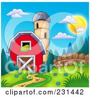 Poster, Art Print Of Silo Granary By A Red Barn - 1