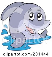 Royalty Free RF Clipart Illustration Of A Cute Wading Dolphin