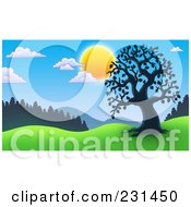 Poster, Art Print Of Silhouetted Tree And Fence In A Meadow
