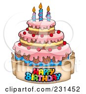 Poster, Art Print Of Happy Birthday Banner Around A Cake With Candles - 1