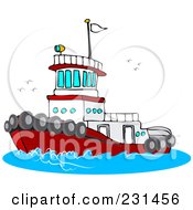 Red And White Tug Boat At Sea