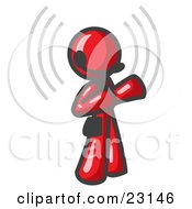 Clipart Illustration Of A Red Customer Service Representative Taking A Call With A Headset In A Call Center