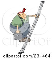 Royalty Free RF Clipart Illustration Of A Worker Man Carrying A Tool Box Up A Ladder