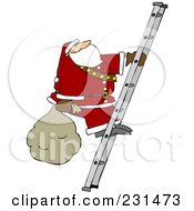 Santa Carrying A Sack Up A Ladder
