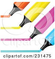 Poster, Art Print Of Digital Collage Of Orange Yellow Pink And Blue Highlighter Markers Drawing Lines