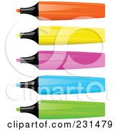 Poster, Art Print Of Digital Collage Of Orange Yellow Pink Blue And Green Highlighter Markers