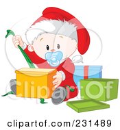 Poster, Art Print Of Cute Baby Boy Opening Christmas Presents