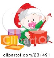 Poster, Art Print Of Cute Baby Girl Opening Christmas Presents