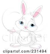 Royalty Free RF Clipart Illustration Of A Cute Blue Eyed White Rabbit Pointing To The Left by Pushkin