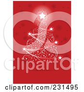 Poster, Art Print Of Magical Christmas Tree Of Lights Over A Red Snowflake Background