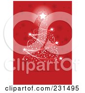 Royalty Free RF Clipart Illustration Of A Magical Christmas Tree Of Lights Over A Red Snowflake Background
