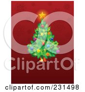 Poster, Art Print Of Christmas Tree Over A Red Snowflake Background