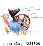 Poster, Art Print Of Thanksgiving Turkey Bird Losing A Pilgrim Hat While Running From Arrows