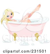 Pretty Blond Woman Washing Her Legs In A Tub
