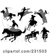 Poster, Art Print Of Digital Collage Of Cowboy Silhouettes With Horses