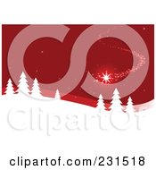 Royalty Free RF Clipart Illustration Of A Magical Shooting Star Over Evergreens In A Winter Landscape On Red by Pushkin
