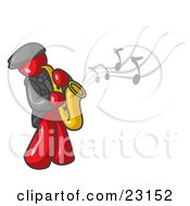 Poster, Art Print Of Musical Red Man Playing Jazz With A Saxophone